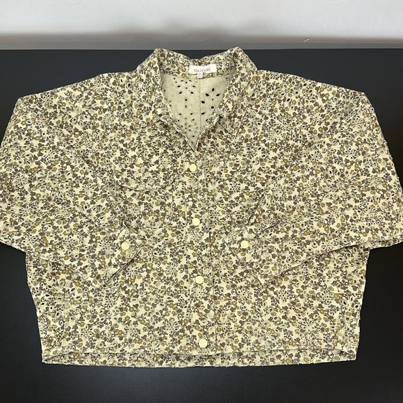 Solitaire Floral Print Allover Eyelets Snap Front Crop Jacket XL Dolman Sleeves - Picture 3 of 14